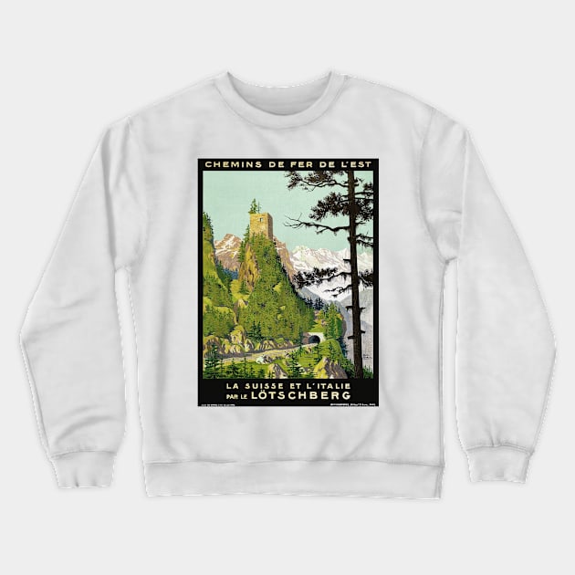 France Vintage Travel Poster Loetschberg Restored 1910 Crewneck Sweatshirt by vintagetreasure